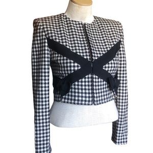 Rare crop houndstooth valentino Italy suit top 80s with bows wool vintage